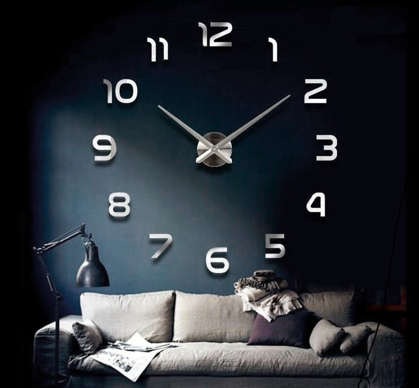 Moderne große 3D Uhr Wandaufkleber römische Zahl Uhr DIY Home Decor Silber 