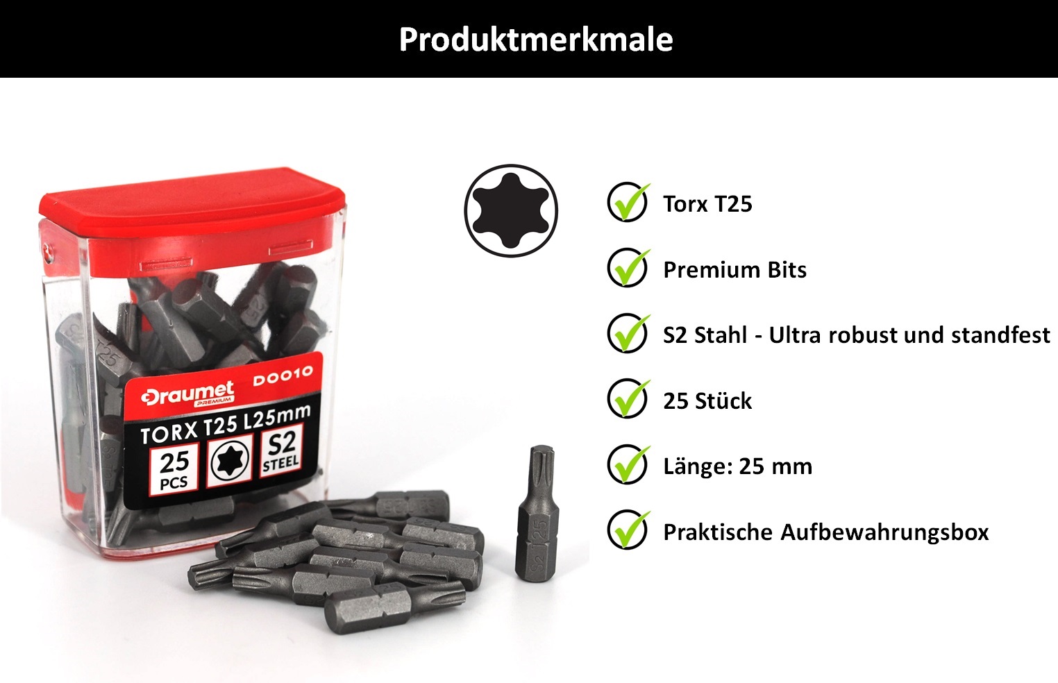 25 TORX Bits aus S2 Stahl T10 T15 T20 T25 T30 T40 Schraubendreher Bit Satz Pack - Bild 7 von 10