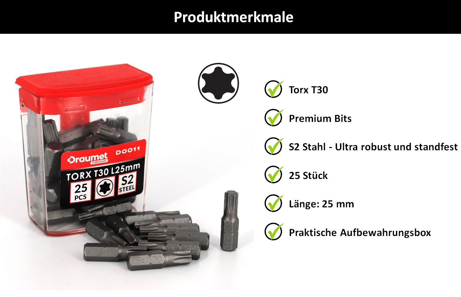25 TORX Bits aus S2 Stahl T10 T15 T20 T25 T30 T40 Schraubendreher Bit Satz Pack - Bild 8 von 10