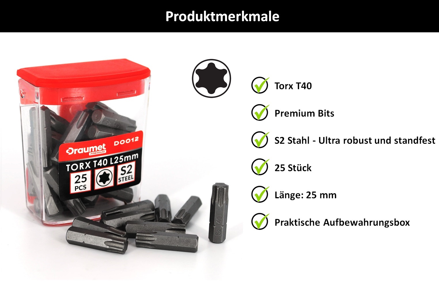 25 TORX Bits aus S2 Stahl T10 T15 T20 T25 T30 T40 Schraubendreher Bit Satz Pack - Bild 9 von 10